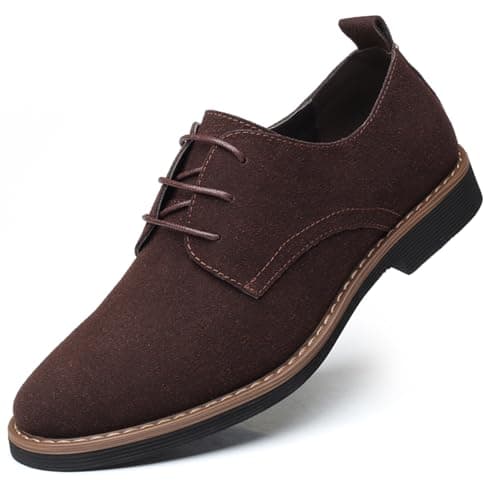 Image of Mens Suede Shoes Dress Oxfords Shoes Lace Up Classic Derbys Brogues Wedding Shoes Brown 11