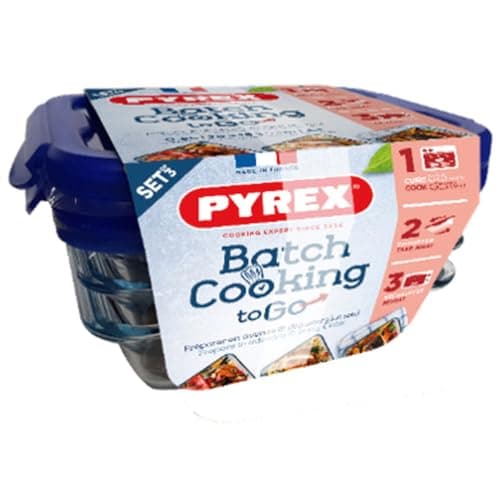 Image of Pyrex Batch Cooking Cook & Go Food Storage Glass Containers - 0.8Ltr (Set 3)