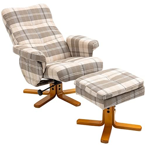 Image of HOMCOM Linen Swivel Recliner Chair with Footstool, Wooden Base and Storage for Living Room, Multicolour