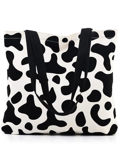 Image of GODWOODS Tote Bag Aesthetic Canvas Handbags with Zipper for Women Travel Shoulder Bags Purses with compartments (Cow Print)