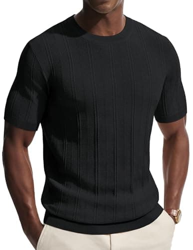 Image of PJ PAUL JONES T Shirts for Men UK Short Sleeve Knitted Tee Shirt Crewneck Summer Casual Black M