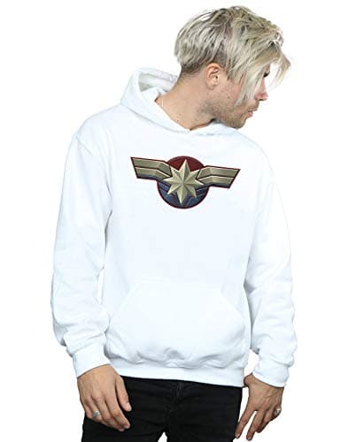 Image of Marvel Men's Captain Marvel Chest Emblem Hoodie White Small
