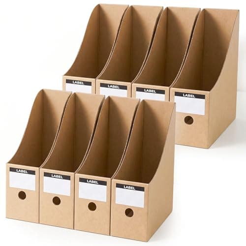 Image of Koogel Magazine File Holder 8-Pack, Kraft Paper Cardboard Magazine Organizer with Labels, A4 File Folder Storage Box for Office, Home, School Desk Document Organiser