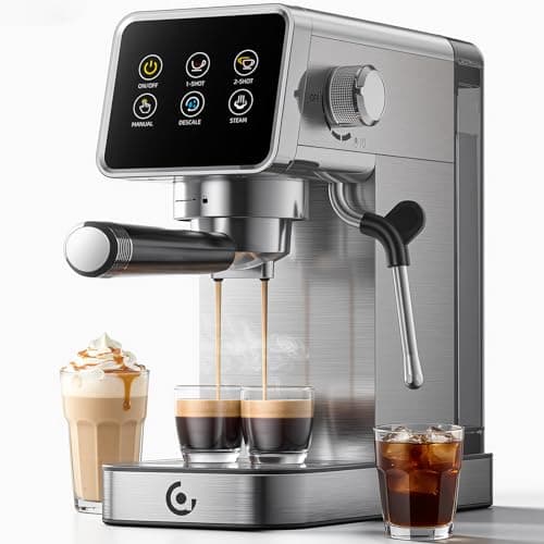 Image of AMZCHEF Espresso Coffee Machines with 20 Bar Pressure, Self-Cleaning & Memory Function, LED Touch Screen, Compact Coffee Machine with Milk Frother for Home