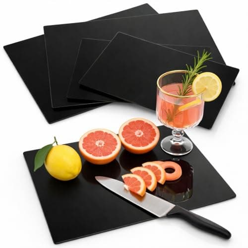 Image of Hacaroa 4 Pack Tempered Glass Cutting Board for Kitchen Counter, Black Chopping Boards with Rubber Feet, Rectangle Non-Slip Countertop Protector, Heat Resistant, Shatter Resistant, 2 Sizes
