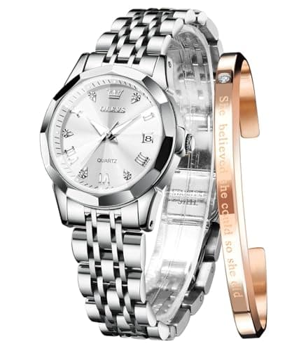 Image of OLEVS Watches for Women Diamond Roman Numerals Easy Read Ladies Watches Silver Dress Day Analogue Two Tone Stainless Steel Designer Waterproof Female Wrist Watch
