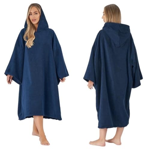 Image of Brentfords Towel Poncho Adult Hooded Large Bath Swim Surf Beach Absorbent Dry Microfiber Changing Robe for Men Boys Quick Dry, Navy Blue