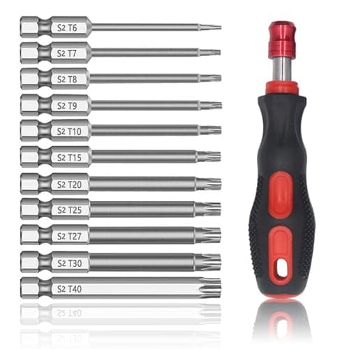 Image of Torx Bit Set, 100mm Torx Screwdriver Bit Sets 11pcs T6-T40 Security Torx Bit Set with Magnetic Screwdriver Handle 1/4 Inch S2 Steel Star Magnetic Screwdrivers Drill Bits Tool