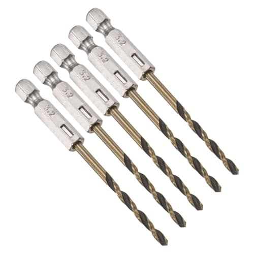 Image of ROWORKX 5Pcs 3.2mm Twist Drill Bit – 1/4 Inch Hex Shank HSS Drill Bits – Spiral Flute 135° Split Point Bits for Wood Plastic Aluminium and Thin Metal
