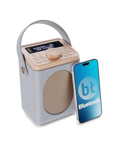 Image of Portable DAB+ Radio with Bluetooth | 15 Hour Battery Playback and Mains Powered | Dual Alarm & Snooze Function | 20+ Presets, LED Display, FM, Headphone Jack | MAJORITY Little Shelford (Grey)
