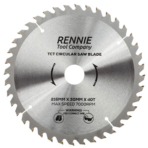 Image of Rennie Tools - 216mm x 30mm x 40T TCT Circular Wood Saw Blade Includes 25mm 20mm & 16mm Bore Reduction Rings. Compatible with Festool Bosch Makita Dewalt Circular Saw,
