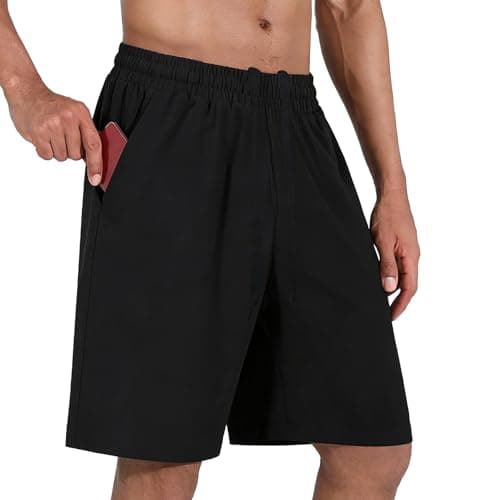 Image of LXEASYGO Men’s Gym Running Quick Dry Shorts with Pockets Breathable Sports Casual Shorts for Athletic Workout Training Jogger (UK, Alpha, XL, Regular, Regular, Black)