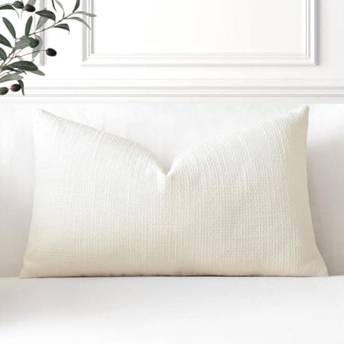 Image of Artscope Linen Cushion Covers Set of 1 Decorative Lumbar Pillowcase Pillow Cover 12x20 Inch for Home Decor Sofa Bedroom Car 30x50cm Cream White