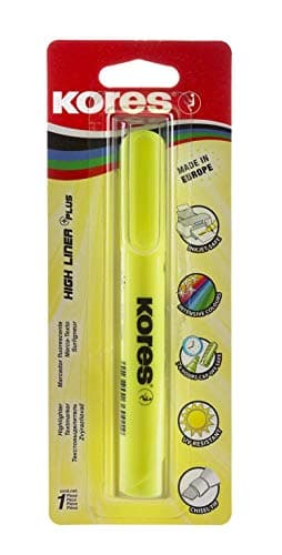 Image of Kores - Yellow Fluorescent Highlighter Pen - High Liner Plus, Fluorescent, Water Based-Ink Highlighter Pen with Ergonomic Shape - Stationery School Supplies, Office Supplies - Single Pack