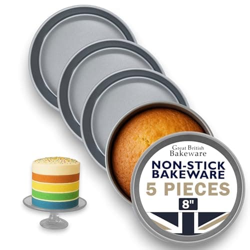 Image of Samuel Groves Great British Bakeware 5 Pack 8" Superior Double Coated Non-Stick Victoria Sandwich Cake Tin, Rainbow, Oven Safe, Round Cake Tin, Fixed Base, PFOA & BPA Free Cookware, Made in England