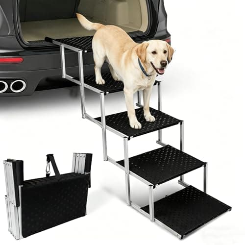 Image of Niubya Foldable Dog Steps & Pet Stairs for Cars, SUVs, Trucks, Portable Lightweight Non-Slip Dog Ramp, Supports Up to 113kg - Aluminium Frame, 5 Steps