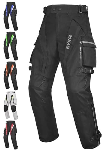 Image of BYKR Motorcycle Pants for Men & Women Armored Cordura Overpants Enduro ATV Dual Sports Motocross Cargo Touring Adventure Pant (32WX30L, Black)