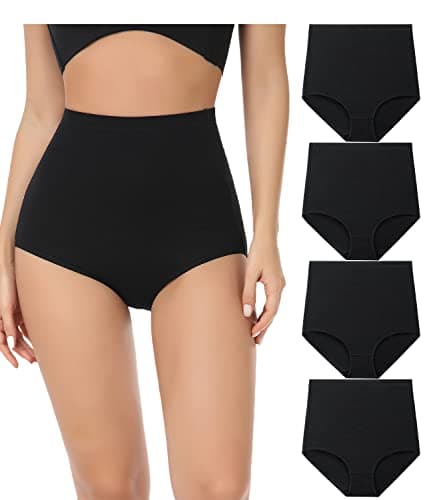 Image of wirarpa Women's Cotton Knickers Super High waisted Briefs Ladies Underwear Full Coverage Panties Black 4 Pack L