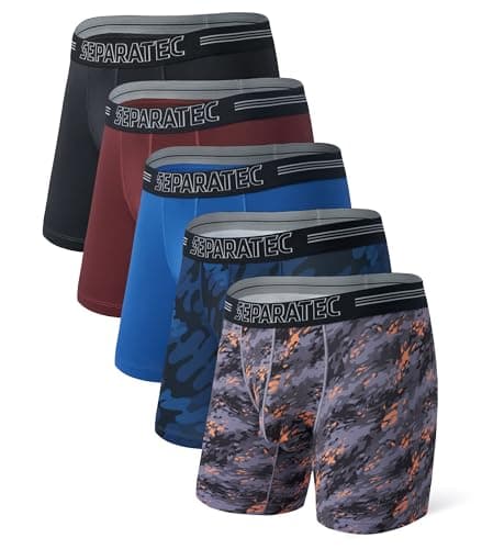 Image of Separatec Mens Boxer Briefs Sports High Elastic Quick Dry Dual Pouch Men's Boxer Shorts Stylish Printed Boxers Functional Athletic Underwear for Men 5 Pack S