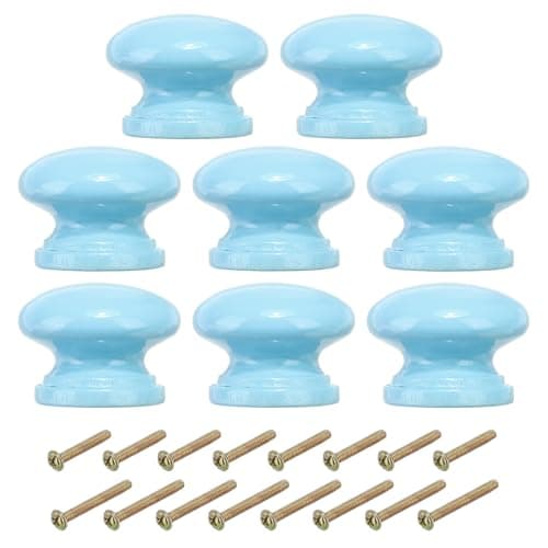 Image of PATIKIL 1-3/8 Inch Blue Wood Drawer Knobs, 8 Pack with Screws