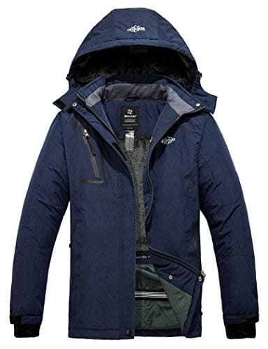 Image of Wantdo Women's Mountain Ski Jacket Outdoor Windproof Sports Coat Winter Waterproof Snow Jackets Hooded Fleece Coat Navy L