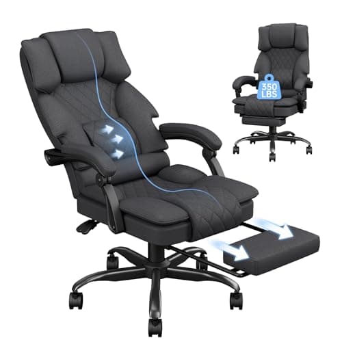 Image of PZDO Office Chair Gaming Chair for Adults, Ergonomic Computer Chairs with Footrest and Wide Seat, Big Tall Fabric Desk Chair, Adjustable Height Office Chairs for Home, Heavy Duty, 350LBS, Deep Grey