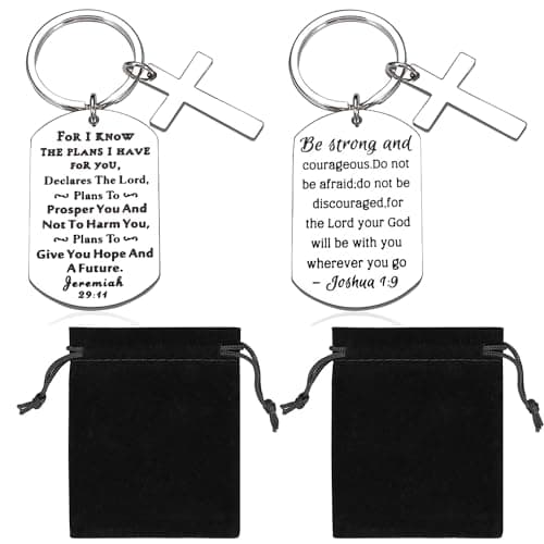 Image of FAURAPMNG 2 Pcs Christian Gifts Inspirational Bible Verse Keychain Pendant Cross Charm Men and Women Religious Jewelry for Birthday Graduation Communion Christmas Thanksgiving Faith Keychain, Silver,,