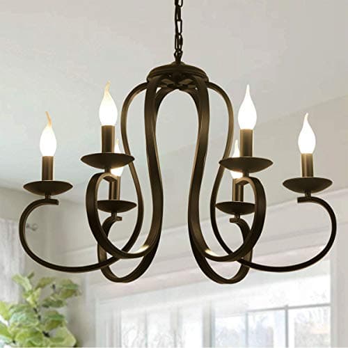 Image of Ganeed Chandeliers French Country Vintage Metal Chandelier Lighting Candle Style Pendant Light High Adjustable Metal Chain for Farmhouse Dining Room Kitchen Island Foyer Black 6 Lights