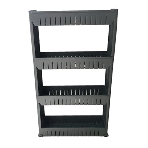 Image of HYGRAD BUILT TO SURVIVE Slim Slide Out Kitchen Trolley, Storage Shelf, Moving Wall Cabinets Tower Holder Rack on Wheels, Rolling Storage Unit Cart for Kitchen, Bathroom, Laundry (Grey, 4 Tier)