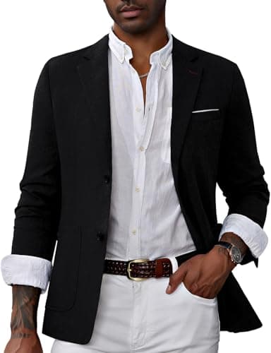 Image of PaulJones Mens Slim Fit Blazer 2 Button Regular Fit Blazer Classic Business Wedding Dress Tuxedo Blazers XL Black 476-4