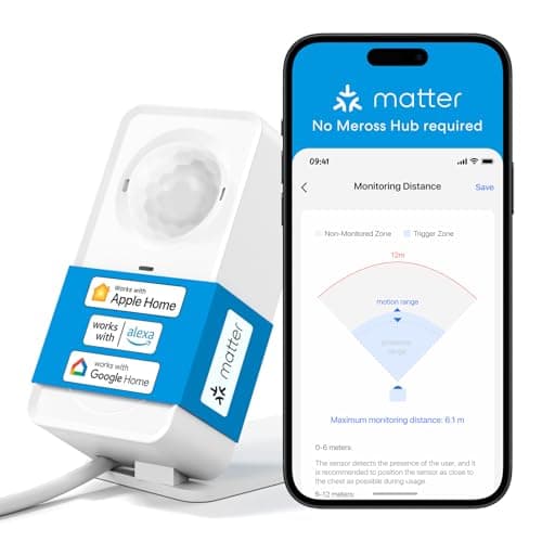 Image of Meross Matter Presence Motion Sensor - Smart Presence Sensor with Cable, WiFi Motion Detector Indoor with App Notification for Home Security, Works with Apple HomeKit, Alexa, Google Home