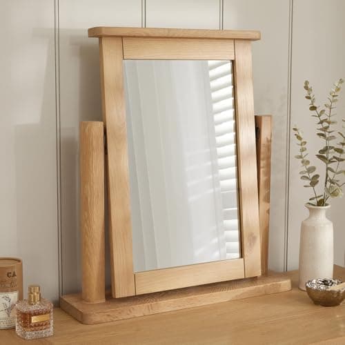 Image of The Furniture Market | Marbury Oak | Vanity Mirror | Adjustable Dressing Table Mirror | Wooden Frame | Tilting Hinged Design | Easy Assembly | H 500mm x W 450mm x D 400mm