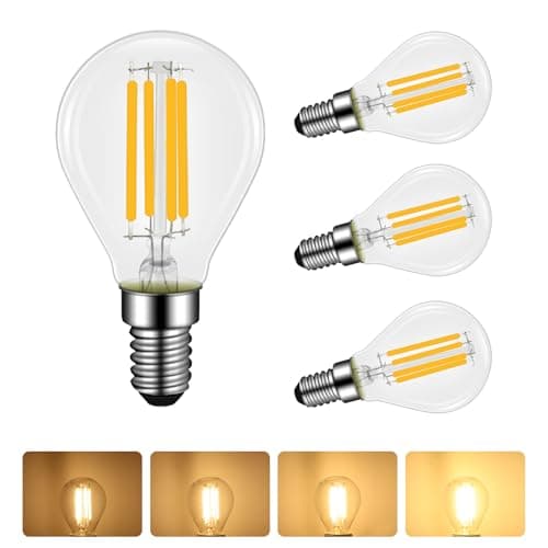 Image of 4 Pack 4W E14 LED G45 Filament Bulb Dimmable, Warm White 2700K, 40W Equivalent, Small Edison Screw, 400lm, E14 LED Vintage Glass Globe Bulb, Transparent, Energy Saving Light, for Chandelier, Desk Lamp