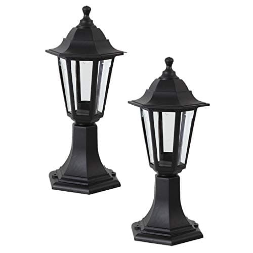 Image of Ex-Pro Traditional Style IP44 Rated Black Outdoor Garden Post Top Lamp Lantern Light, E27 Fitting - 2 Pack
