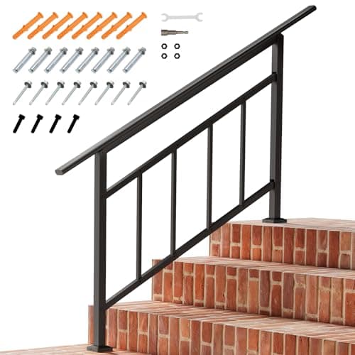 Image of INMOZATA Hand Rails for Outdoor Steps, 1~4 Steps Handrails for Outdoor Steps, Carbon Steel Support Outdoor Grab Rails for Outside Steps Garden/Porch/Deck Exterior Hand Rails