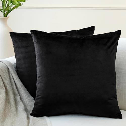 Image of Encasa XO Velvet Cushion Covers (45x45 cm) Set of 02 | Black | Luxurious Square Velvet Throw Pillow Covers With Invisible Zippers | Living Room, Sofa, Chair