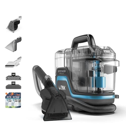 Image of Vax SpotWash Home and Pet Spot Cleaner, Upholstery, Sofa, Stairs, Home, Car, Rug, Stain Cleaning Small Handheld Shampooer Machine, Additional Solution, SpinScrub and Tools, 4.5kg, Grey/Cyan, CDSW-MPDP