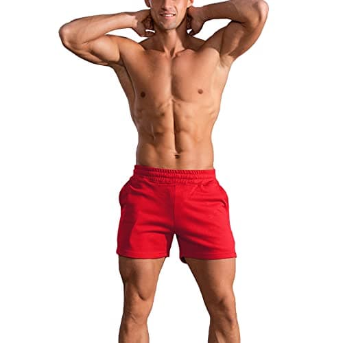 Image of GYMAPE Men Bodybuilding Gym Workout Shorts 5 inch Running Sports Fitness Cotton Color Red M