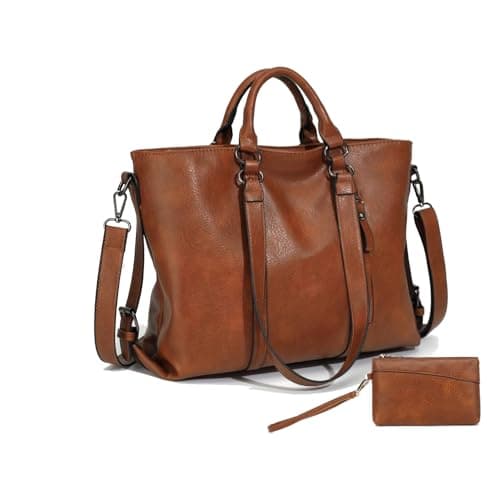 Image of Tote Bags for Women Pu Leather Tote Purse Crossbody Bags with Pockets Top Handle Shoulder Handbags Work for Ladies 2PC Set