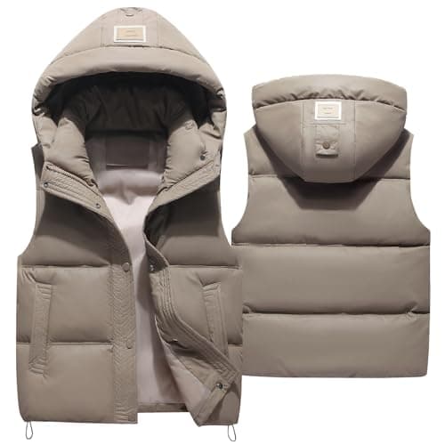Image of SEAUR Boys Down Vest Kids Gilet Toddler Waistcoat Jackets Winter Puffer Jacket Warm Hoodie Zipper Outwear Outfits Khaki 10-11 Years