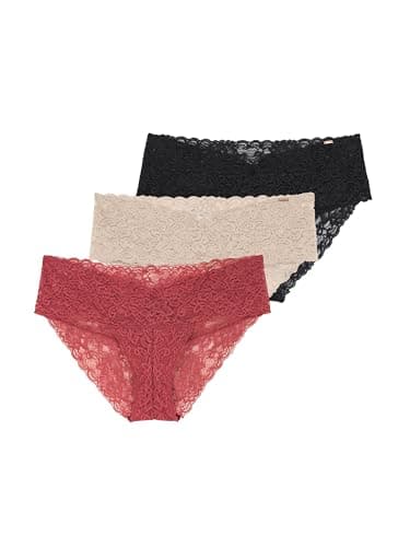 Image of Dorina Lana Briefs 3-Pack – Moderate Coverage, Floral Lace, Everyday Comfort, Red, Beige and Black