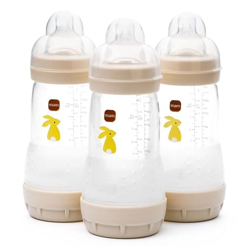 Image of MAM Easy Start Anti-Colic Baby Bottles | 3 Pack (3 x 260) | Self-Sterlising Baby Milk Bottle | Medium Flow MAM Teats Size 2 | Newborn Essentials | Linen (Various Designs)