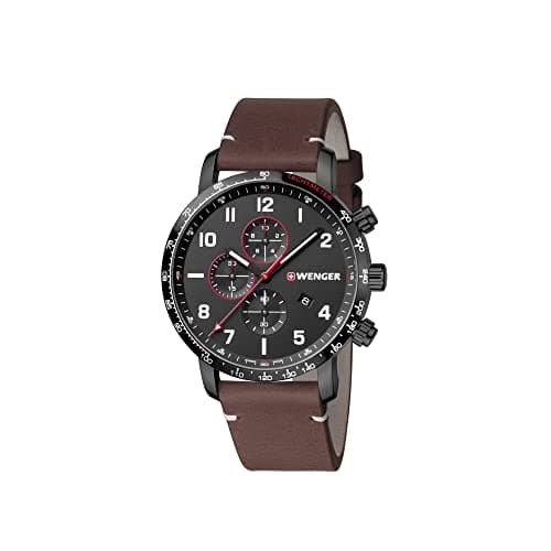 Image of Wenger Men's Attitude Chronograph - Swiss Made Analogue Quartz Stainless Steel Brown Leather Watch 01.1543.107