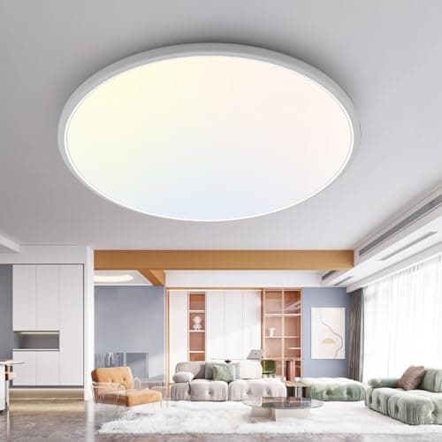 Image of slochi Bathroom Light, 3000K/4000K/6500K 3 Color Temperature, Waterproof IP54, Small, Round, Modern, Flush Ceiling Light for Bathroom, Kitchen, Bedroom, Hallway and MoreØ40CM(White)