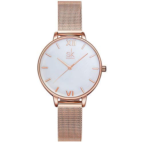 Image of SHENGKE Creative Simplicity Women Watch Mesh Band Elegant Women Watches Ladies Business Wristwatch (K0056-natural Shell dial)