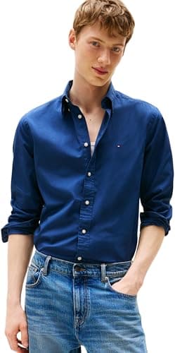 Image of Tommy Hilfiger Men’s Flex Poplin Solid Regular Fit Shirt, Blue (Aegean Sea), XXL