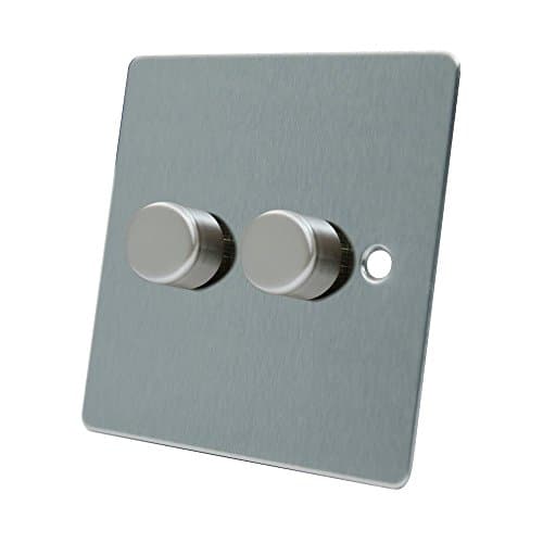 Image of AET FSC2GDIM40 10 A 400 W 2-Gang 2-Way Satin Chrome Flat Double Light Dimmer Switch