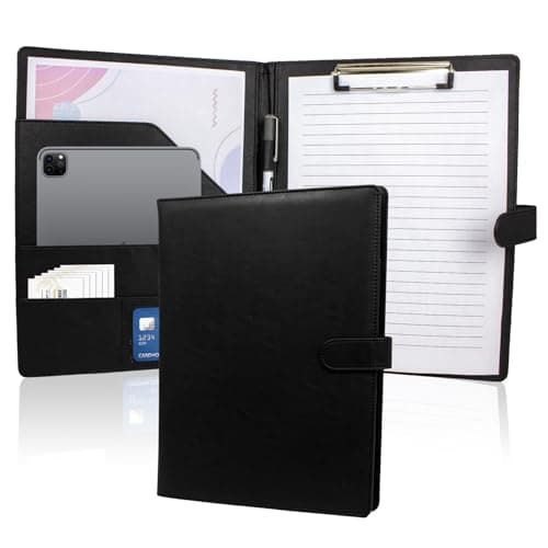 Image of A4 Faux Leather Clipboard Folder - Stylish Conference Organizer with Storage for Legal Pads, Professional Portfolio for Business Meetings and Presentations (Black) (Black)