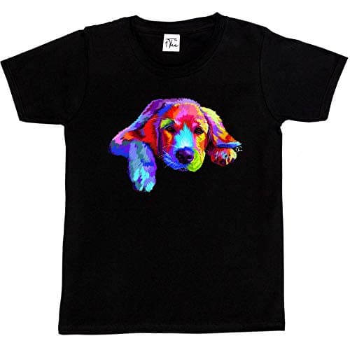 Image of Fancy A Snuggle Girls Painted Abstract Golden Retriever Dog T-Shirt Black 9-11 Years