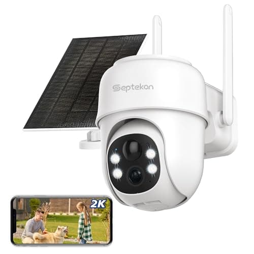 Image of Septekon 2K Solar Security Cameras Wireless Outdoor, 360°PTZ Battery Powered Outdoor Camera, 2.4G WiFi Camera with Spotlight Color Night Vision, Motion Sensor Alarm, IP66-White